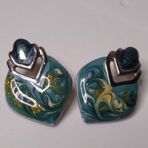 Vintage Kerissa Metal And Enamel Decorative Earrings